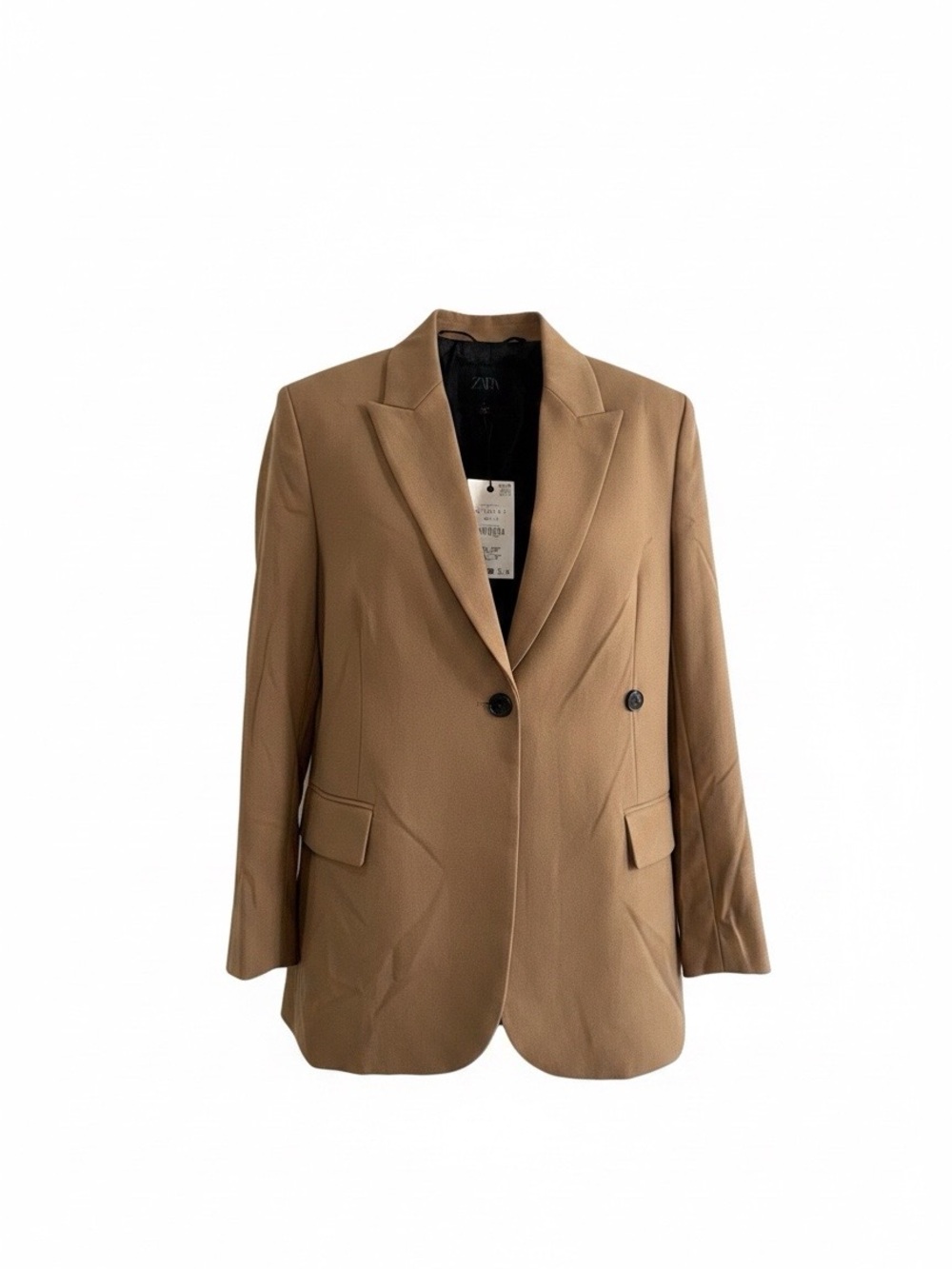 Zara Tan Double-Breasted Tailored Blazer